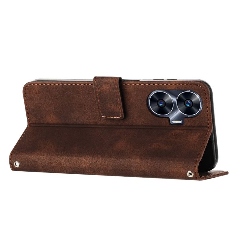 Folio Deksel Realme C55 Geometriske Linjer Med Snor Beskyttelse Deksel