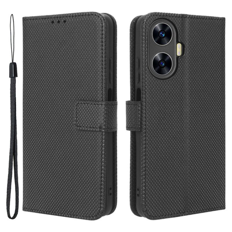 Folio Deksel Til Realme C55 Lommebok Med Stropp Og Tekstur