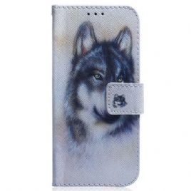 Lærdeksel Folio Deksel Realme C55 Mobildeksel Akvarell Ulv