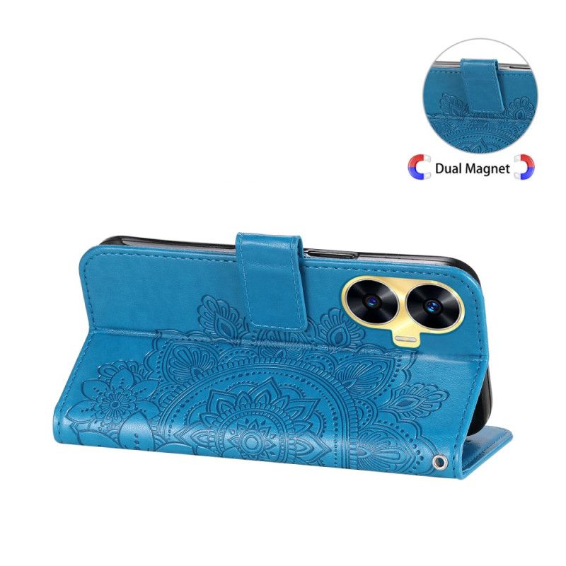 Lærdeksel Folio Deksel Realme C55 Mobildeksel Blomstermønsterrem