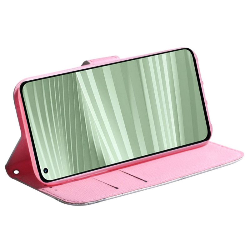 Lærdeksel Folio Deksel Realme C55 Mobildeksel Rosa Blomst