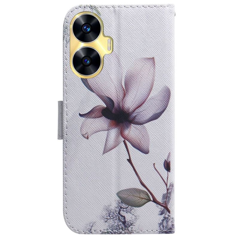 Lærdeksel Folio Deksel Realme C55 Mobildeksel Rosa Blomst