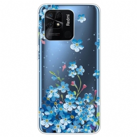 Deksel Til Xiaomi Redmi 10C Transparente Blå Blomster