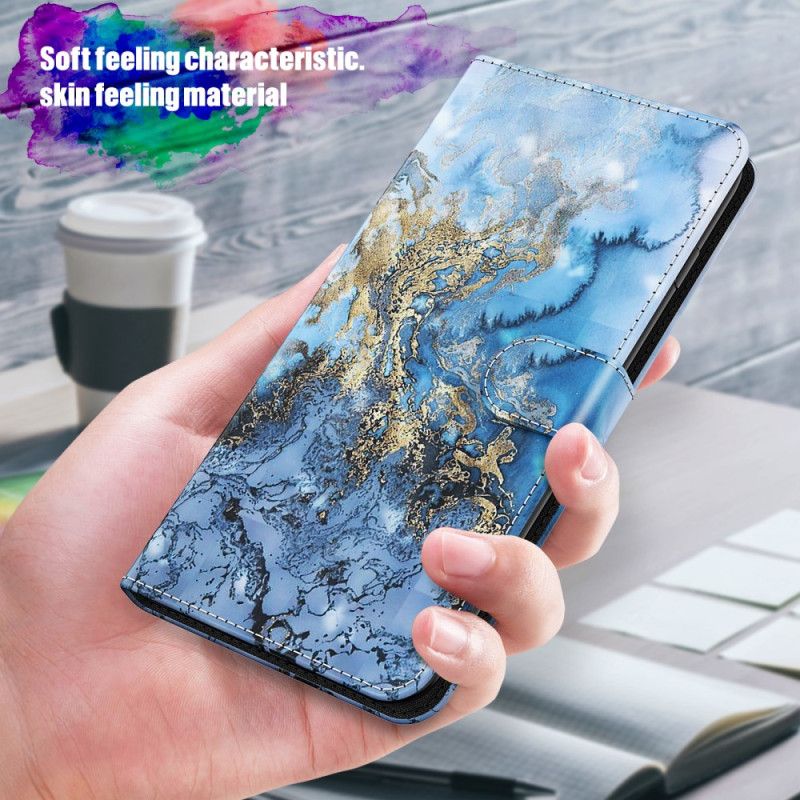 Folio Deksel Til Xiaomi Redmi 10C Med Kjede Marmorstroppstil