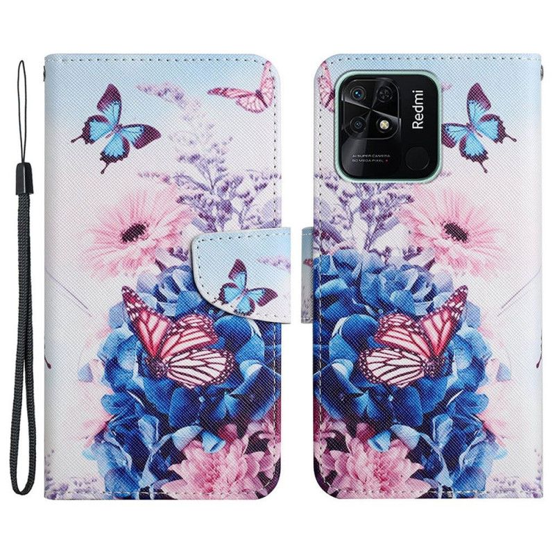 Lærdeksel Til Xiaomi Redmi 10C Med Kjede Floral Strappy Fantasy