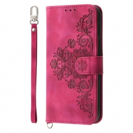 Lærdeksel Folio Deksel Oneplus 13r Mobildeksel Semsket Skinn Med Blondeeffekt Stropp Og Skulderstropp