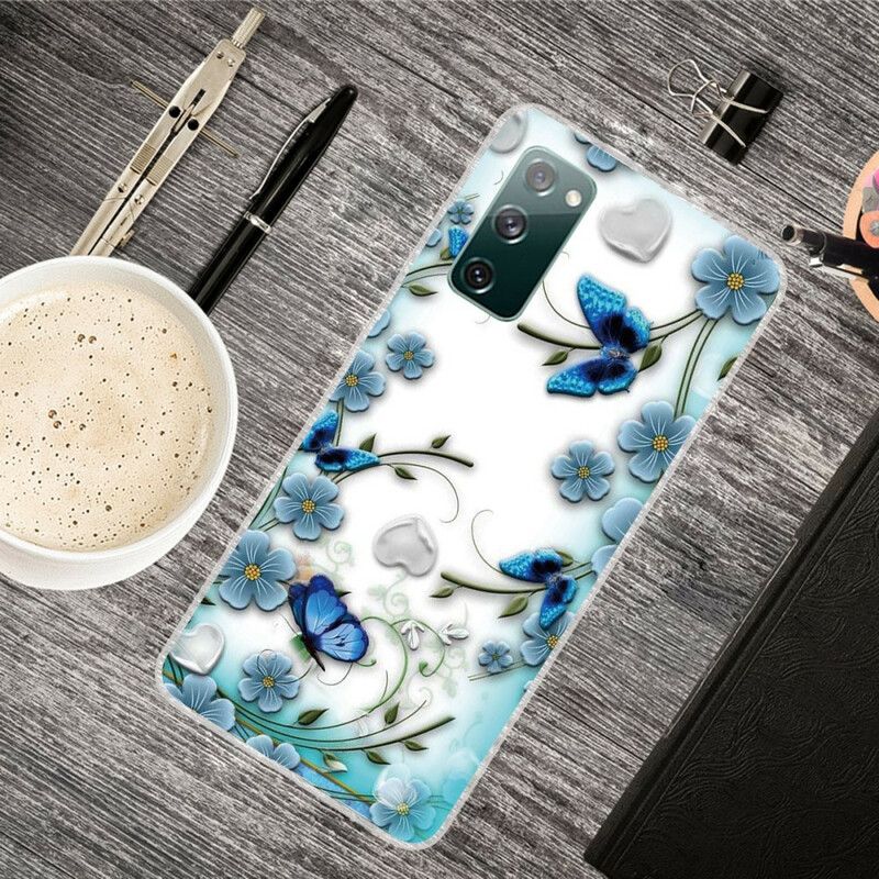 Deksel Til Samsung Galaxy S20 FE Transparente Retro Sommerfugler Og Blomster