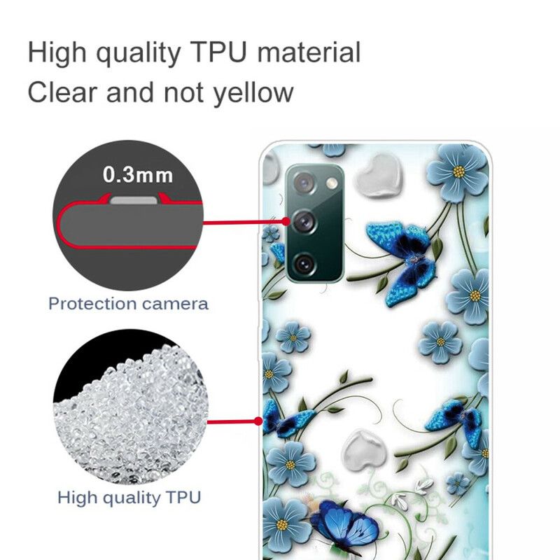 Deksel Til Samsung Galaxy S20 FE Transparente Retro Sommerfugler Og Blomster