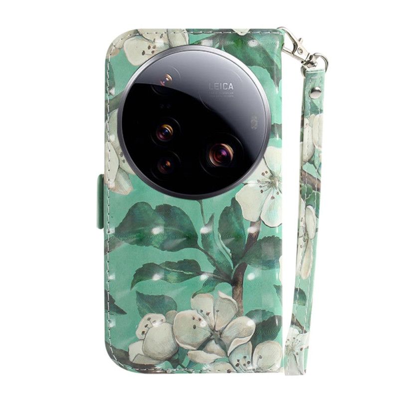 Folio Deksel Xiaomi 15 Ultra Hvite Blomster Med Snor Beskyttelse Deksel