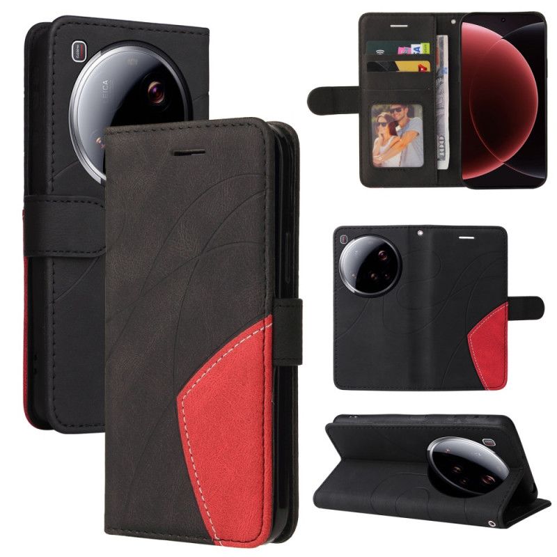 Lærdeksel Folio Deksel Xiaomi 15 Ultra Tofargede Bølgete Linjer