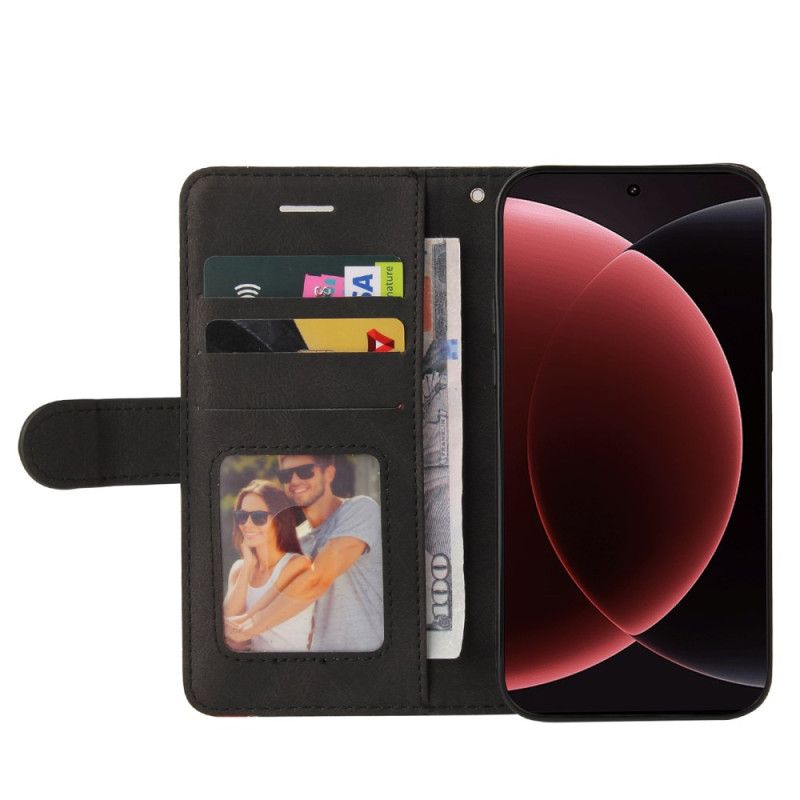 Lærdeksel Folio Deksel Xiaomi 15 Ultra Tofargede Bølgete Linjer