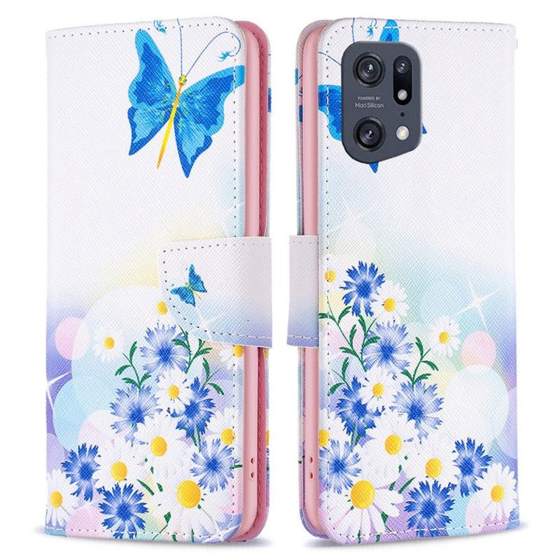 Folio Deksel Til Oppo Find X5 Pro Akvarellsommerfugler