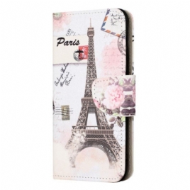 Folio Deksel Til iPhone 15 Vintage Eiffeltårnet