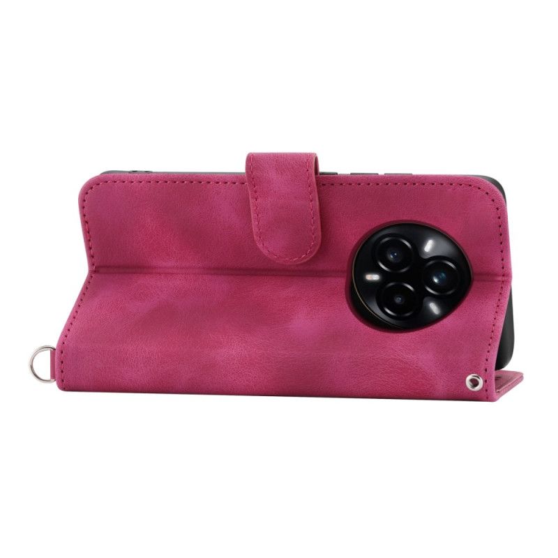 Folio Deksel Realme 14 Pro Plus 5g Blonde I Semsket Skinneffekt Med Rem Og Skulderstropp