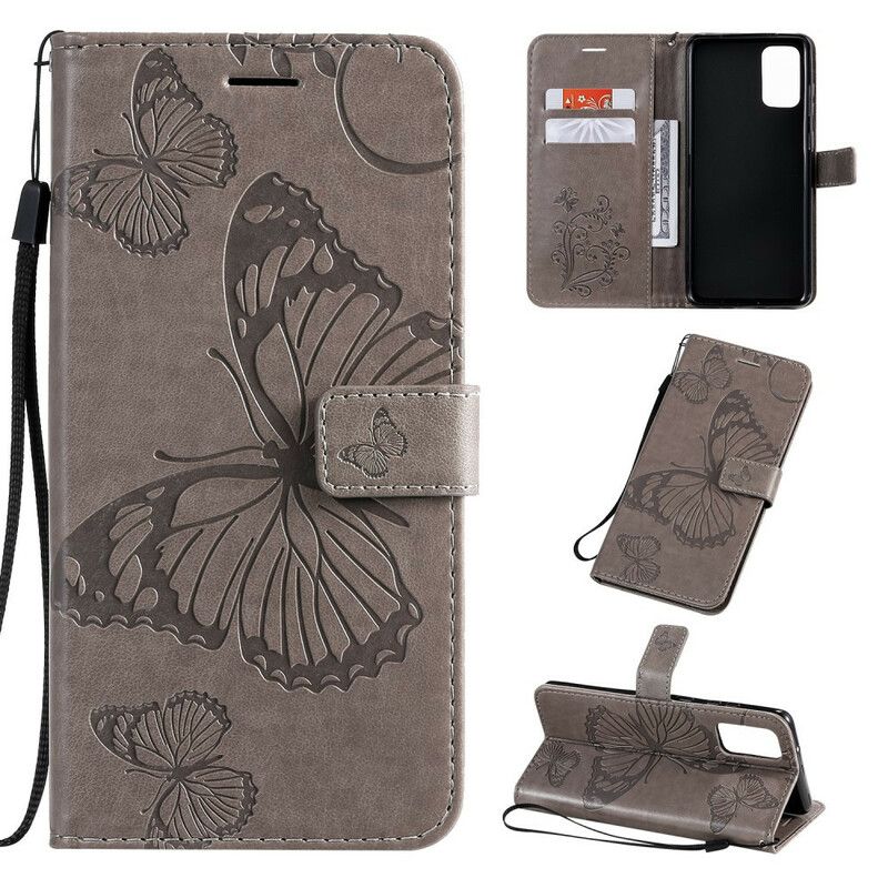 Folio Deksel Til Samsung Galaxy S20 Plus 4G / 5G Med Kjede Gigant Strappy Sommerfugler