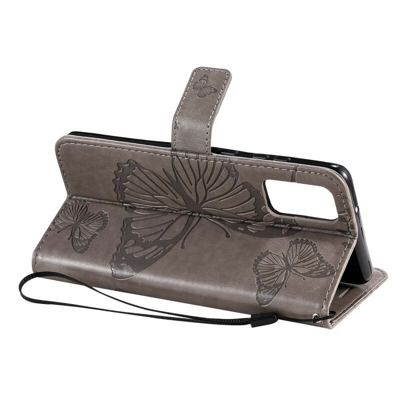 Folio Deksel Til Samsung Galaxy S20 Plus 4G / 5G Med Kjede Gigant Strappy Sommerfugler