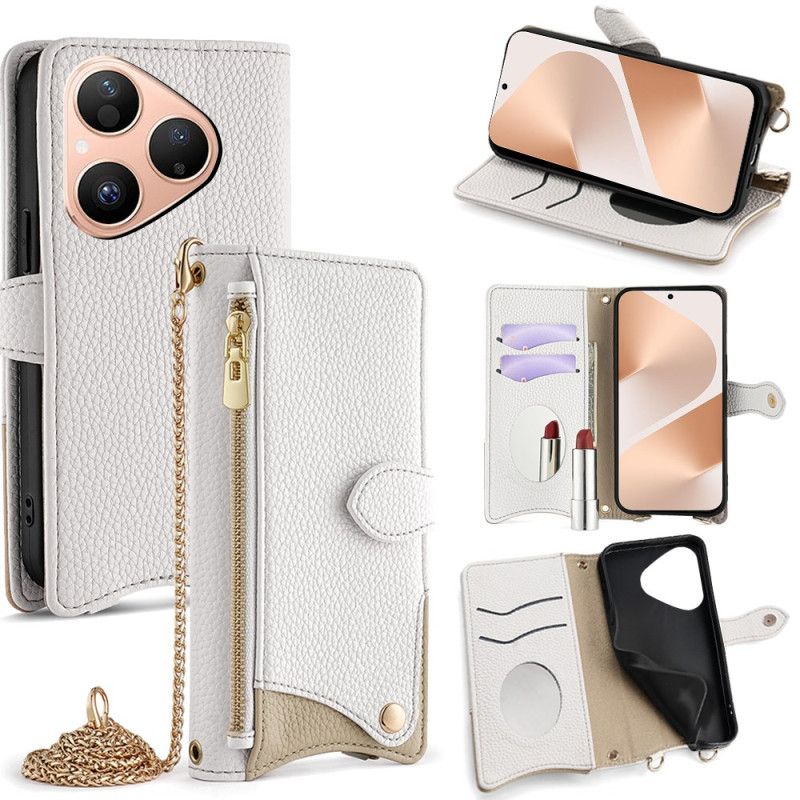 Lærdeksel Folio Deksel Huawei Pura 80 Mobildeksel Lommebok Med Kjede