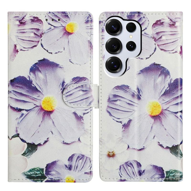 Lærdeksel Folio Deksel Samsung Galaxy S26 Ultra Lilla Blomster