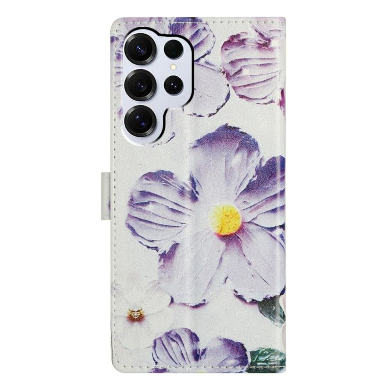 Lærdeksel Folio Deksel Samsung Galaxy S26 Ultra Lilla Blomster