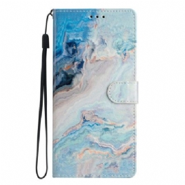 Lærdeksel Folio Deksel Samsung Galaxy S26 Ultra Mobildeksel Blå Marmor