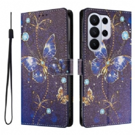 Lærdeksel Folio Deksel Samsung Galaxy S26 Ultra Mobildeksel Dyrebare Sommerfugler