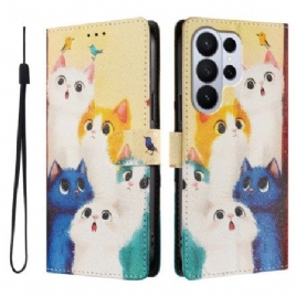 Lærdeksel Folio Deksel Samsung Galaxy S26 Ultra Mobildeksel Fargerike Katter