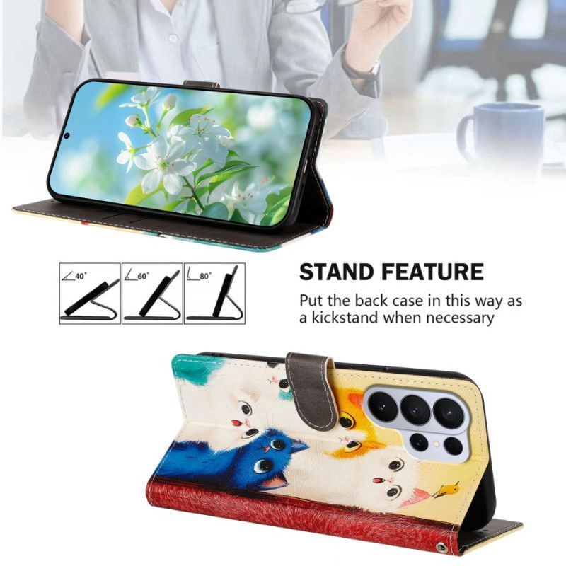 Lærdeksel Folio Deksel Samsung Galaxy S26 Ultra Mobildeksel Fargerike Katter