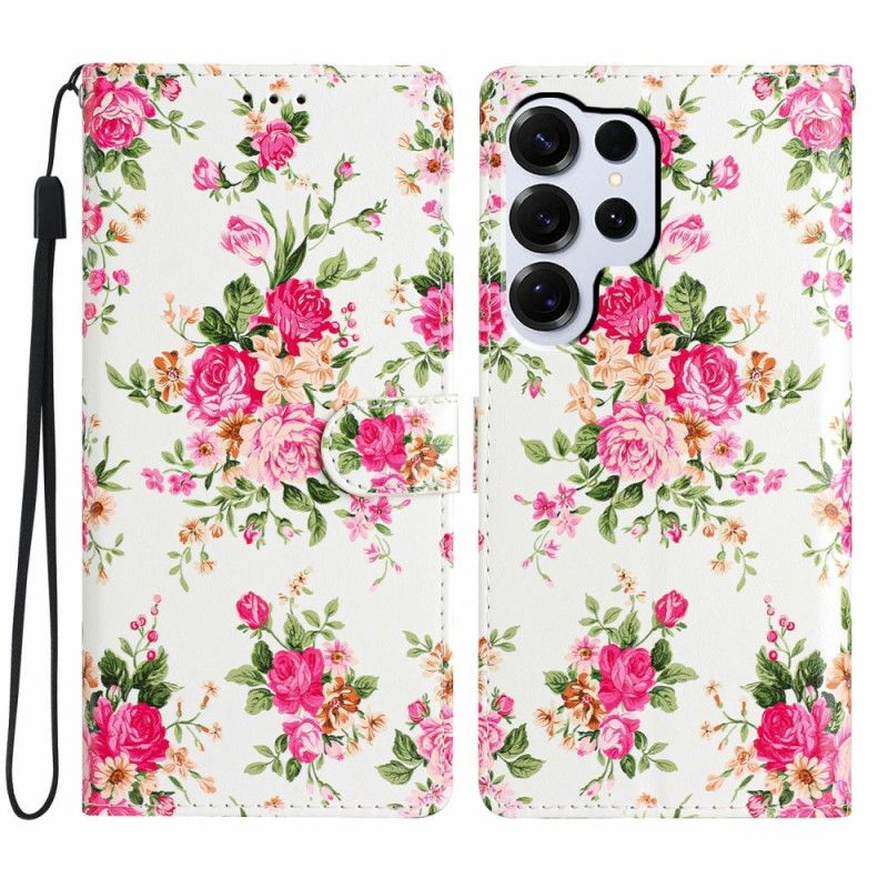 Lærdeksel Folio Deksel Samsung Galaxy S26 Ultra Mobildeksel Røde Blomster
