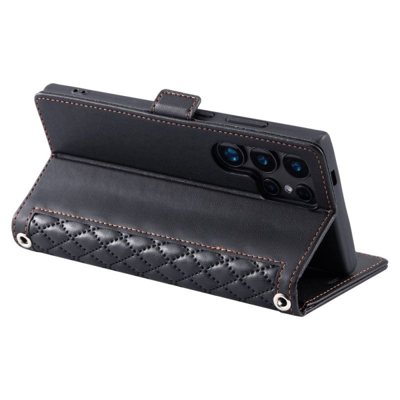 Lærdeksel Folio Deksel Samsung Galaxy S26 Ultra Mobildeksel Vattert Med Stropp