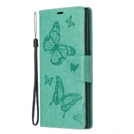 Folio Deksel Til Samsung Galaxy Note 10 Plus Med Kjede Vakre Stroppsommerfugler