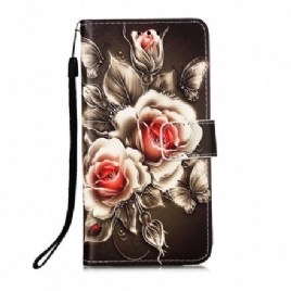 Folio Deksel Til Samsung Galaxy A12 / M12 Gylne Roser