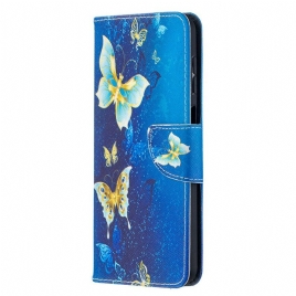Folio Deksel Til Samsung Galaxy A12 / M12 Gylne Sommerfugler
