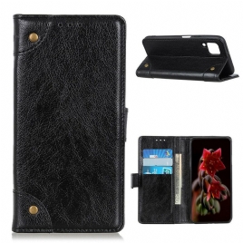 Folio Deksel Til Samsung Galaxy A12 / M12 Vintage Nappa Skinneffekt