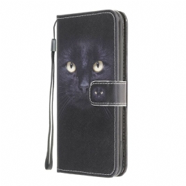 Lærdeksel Til Samsung Galaxy A12 / M12 Med Kjede Sorte Katteøyne Med Stropp