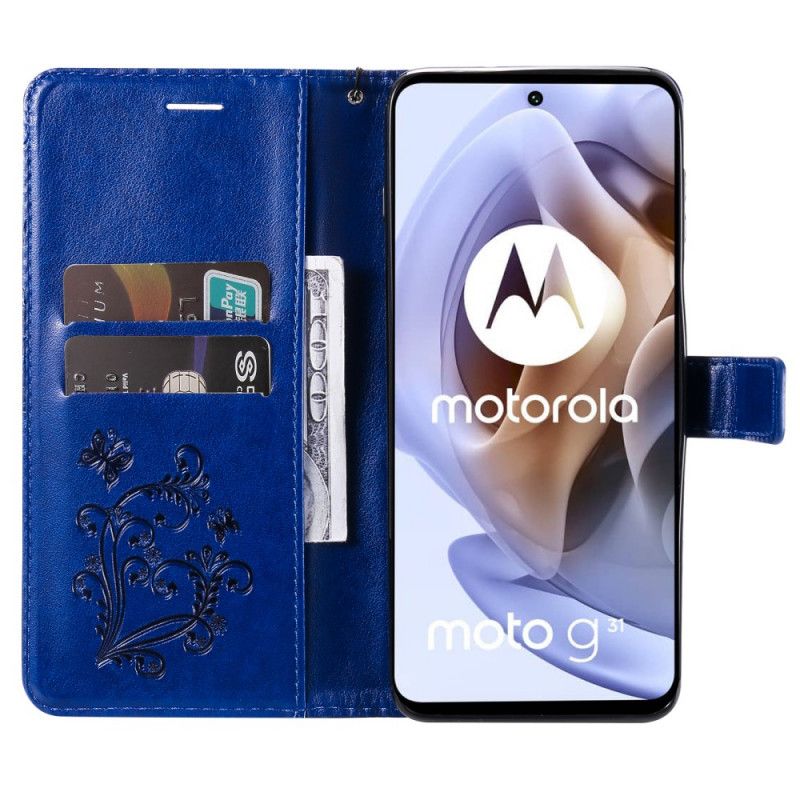 Folio Deksel Til Moto G31 / Moto G41 Med Kjede Gigant Strappy Sommerfugler