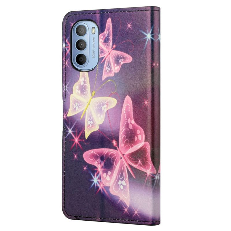 Folio Deksel Til Moto G31 / Moto G41 Sommerfugler Og Blomster