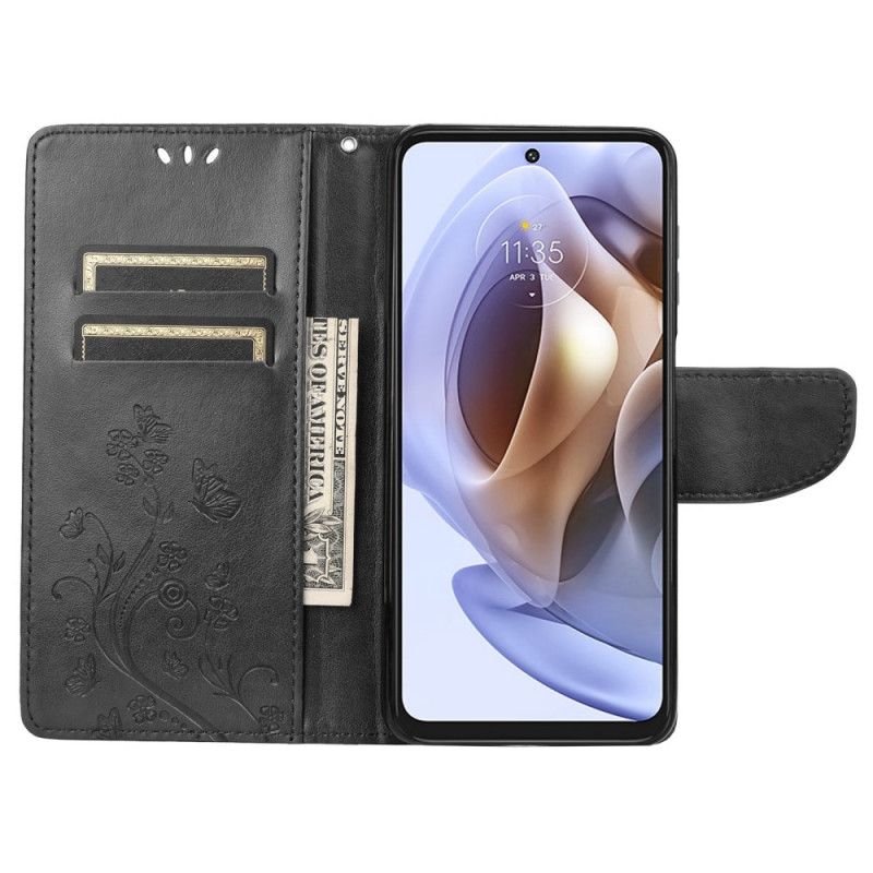 Folio Deksel Til Moto G31 / Moto G41 Sommerfugler Og Blomster
