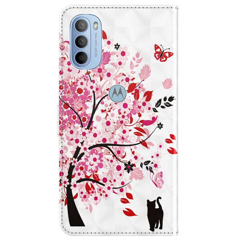 Lærdeksel Til Moto G31 / Moto G41 Rosa Tre Og Svart Katt