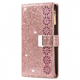 Lærdeksel Folio Deksel Xiaomi Redmi Note 13 5g Mobildeksel Glitter Lommebok Med Glidelås