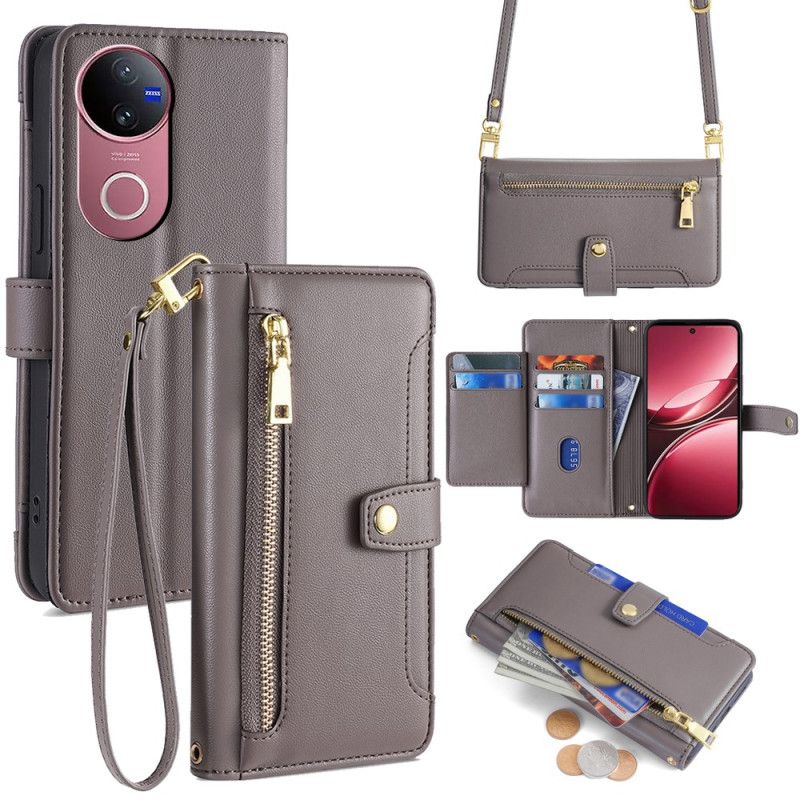 Lærdeksel Folio Deksel Vivo V50 5g Mobildeksel Lommebok Med Stropp Og Skulder