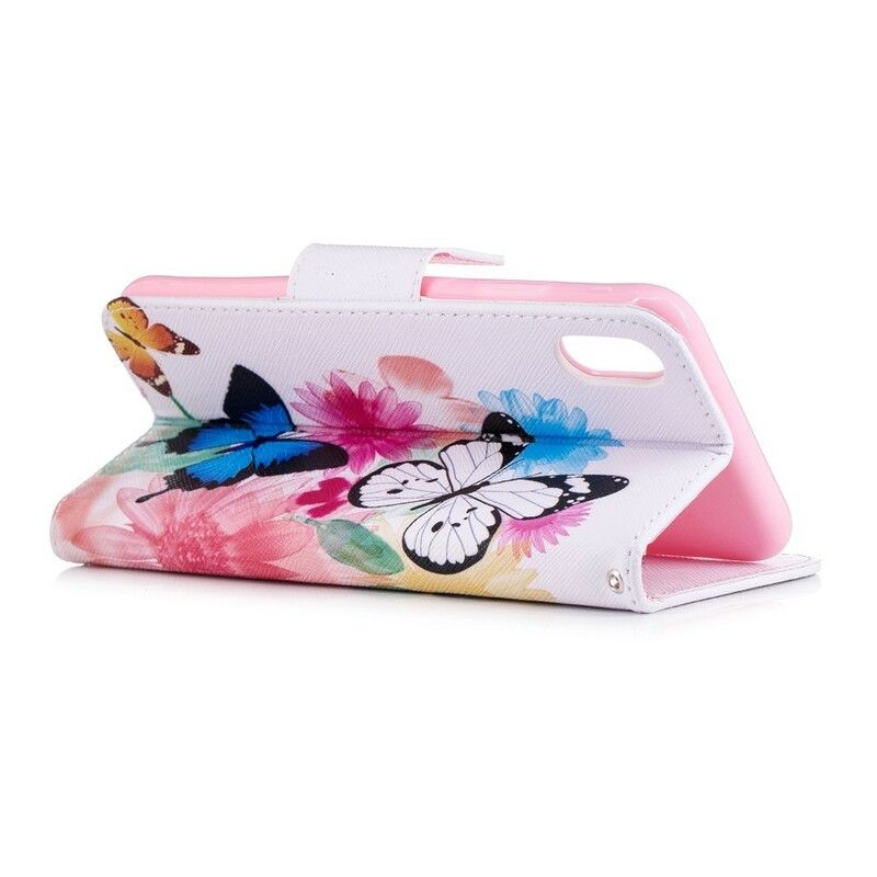 Folio Deksel Til iPhone XS Max Malede Sommerfugler Og Blomster