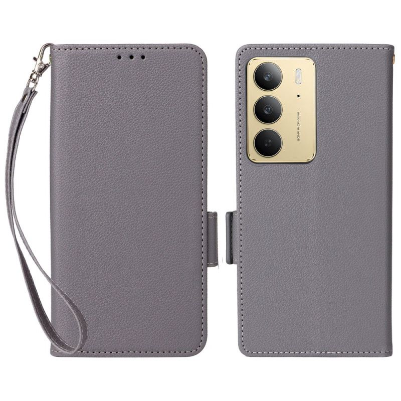 Folio Deksel Realme C75 Litchi-imitasjon I Skinn Med Stropper