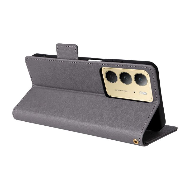 Folio Deksel Realme C75 Litchi-imitasjon I Skinn Med Stropper