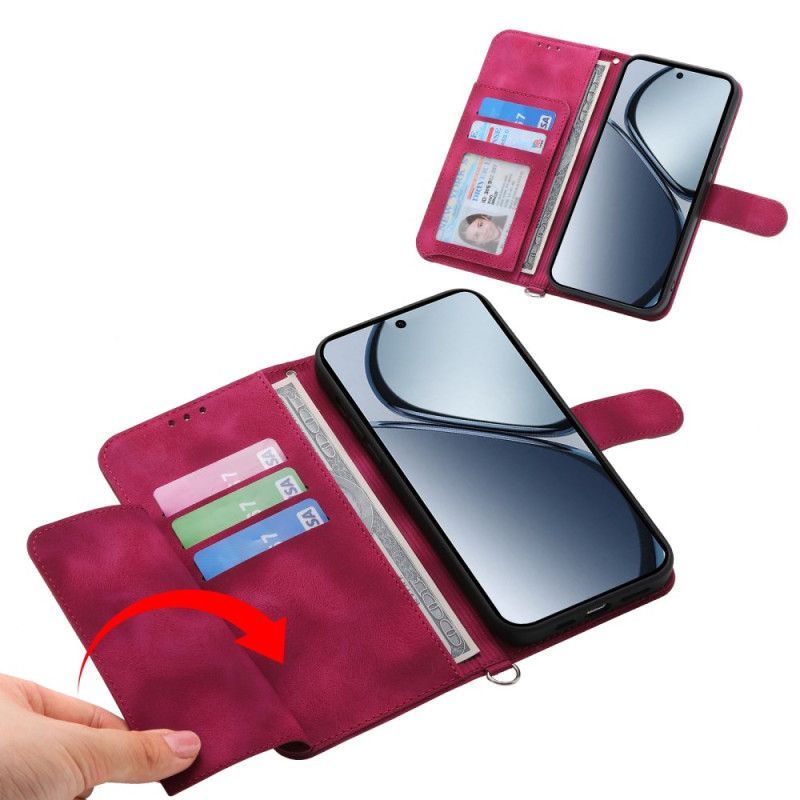 Folio Deksel Til Realme C75 Semsket Skinn Med Blondeeffekt Med Stropp Og Skulderstropp