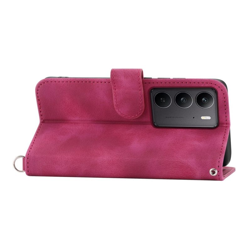 Folio Deksel Til Realme C75 Semsket Skinn Med Blondeeffekt Med Stropp Og Skulderstropp