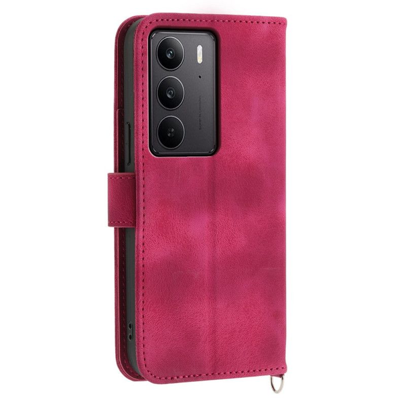 Folio Deksel Til Realme C75 Semsket Skinn Med Blondeeffekt Med Stropp Og Skulderstropp