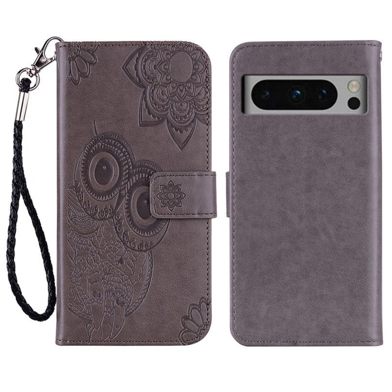 Folio Deksel Google Pixel 8 Pro Ugle Mandala Og Snørebånd Beskyttelse Deksel