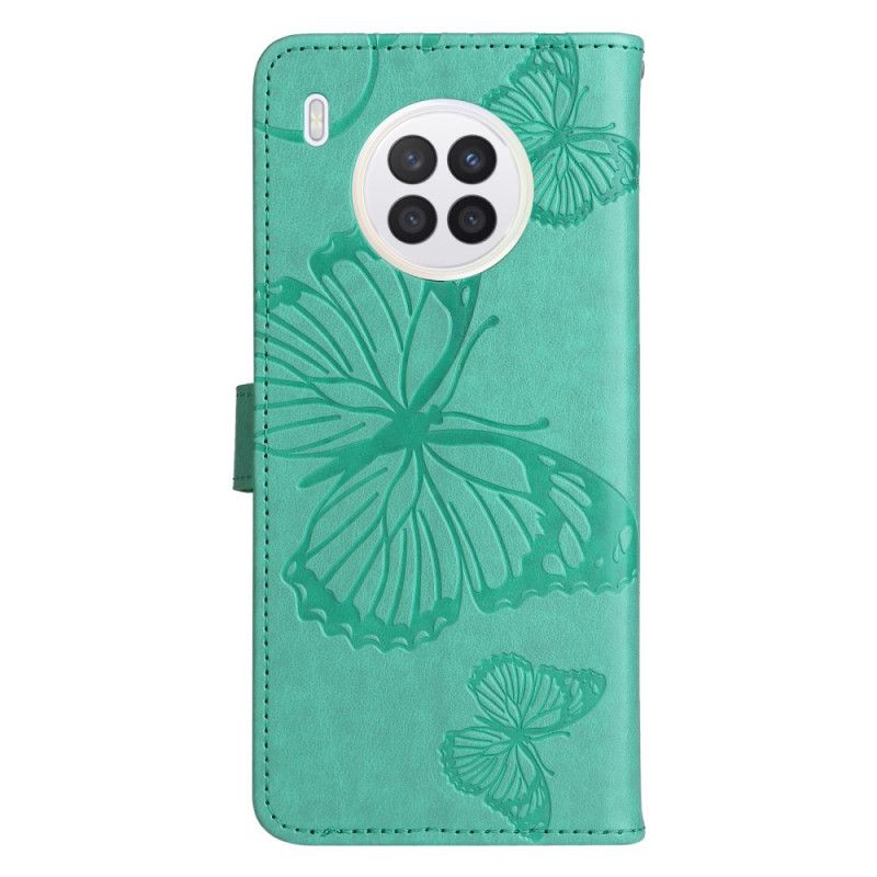 Folio Deksel Til Huawei Nova 8i / Honor 50 Lite Med Kjede Gigant Strappy Sommerfugler