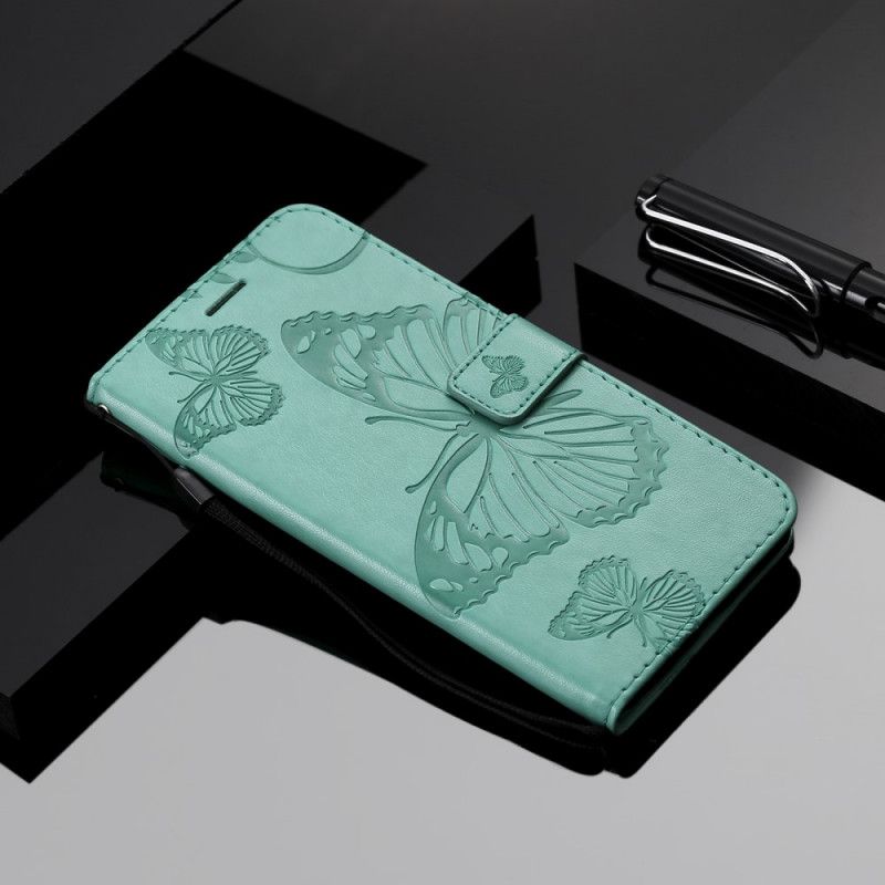 Folio Deksel Til Huawei Nova 8i / Honor 50 Lite Med Kjede Gigant Strappy Sommerfugler