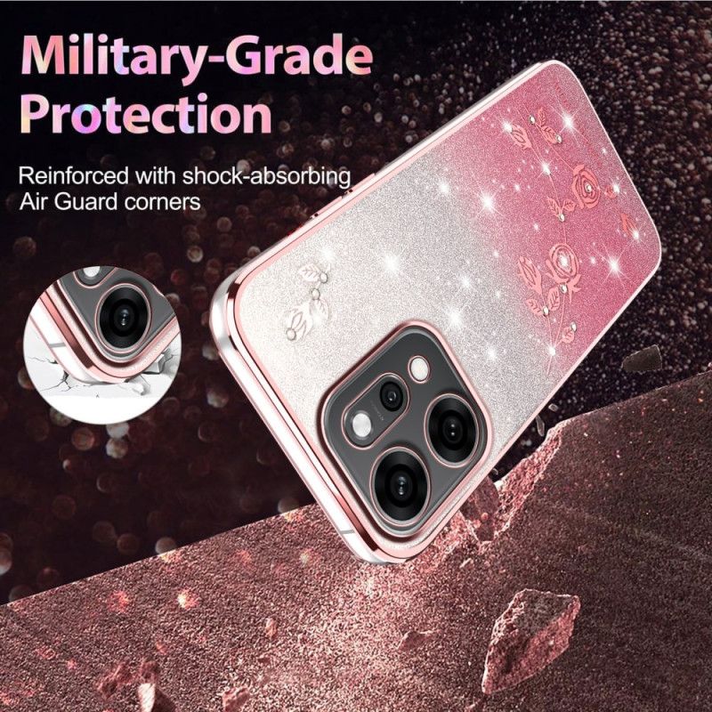 Deksel Oppo Reno 14 5g Blomster Og Rhinstener